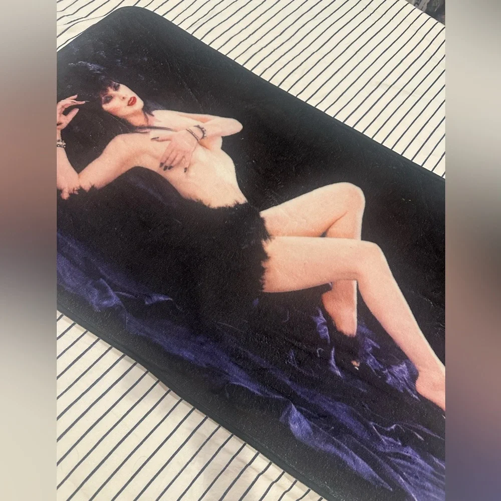 Vintage Elvira Pinup Graphic Bath Mat in Black and Purple